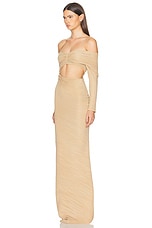 Atlein Off The Shoulder Pleated Gown in Coa Ivory, view 3, click to view large image.