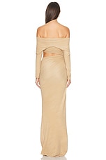 Atlein Off The Shoulder Pleated Gown in Coa Ivory, view 4, click to view large image.