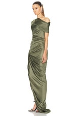 Atlein Off The Shoulder One Sleeve Ruched Gown in Mousse, view 3, click to view large image.