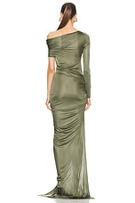 Atlein Off The Shoulder One Sleeve Ruched Gown in Mousse, view 4, click to view large image.