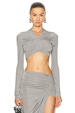 Atlein V Neck Front Ruched Crop Top in Grey, view 1, click to view large image.