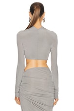Atlein V Neck Front Ruched Crop Top in Grey, view 3, click to view large image.