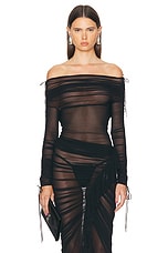 Atlein Ruched Off The Shoulder Top in Black, view 1, click to view large image.