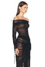 Atlein Ruched Off The Shoulder Top in Black, view 2, click to view large image.