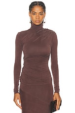 Atlein Mock Neck Long Sleeved Ruched Top in Cob Sepia, view 1, click to view large image.