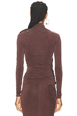 Atlein Mock Neck Long Sleeved Ruched Top in Cob Sepia, view 4, click to view large image.