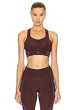 adidas by Stella McCartney True Pace High Support Sports Bra in Bitter Chocolate & Deep Lilac, view 1, click to view large image.