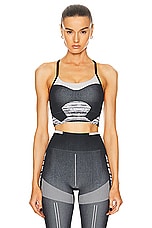 adidas by Stella McCartney True Strength Seamless Yoga Medium Support Sports Bra in Black, White, & Chalk Pearl, view 1, click to view large image.