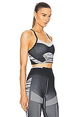 adidas by Stella McCartney True Strength Seamless Yoga Medium Support Sports Bra in Black, White, & Chalk Pearl, view 2, click to view large image.