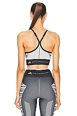 adidas by Stella McCartney True Strength Seamless Yoga Medium Support Sports Bra in Black, White, & Chalk Pearl, view 3, click to view large image.