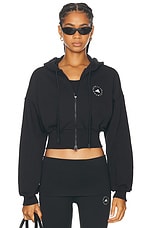 adidas by Stella McCartney Cropped Zipped Hoodie in Black, view 1, click to view large image.