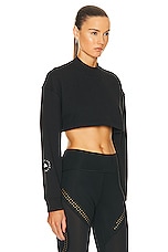 adidas by Stella McCartney True Casuals Cropped Sportswear Sweatshirt in Black, view 3, click to view large image.