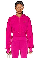 adidas by Stella McCartney Sportswear Cropped Hoodie in Real Magenta, view 1, click to view large image.