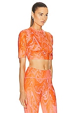 adidas by Stella McCartney True Nature Crop Top in Light Flash Red & Unity Orange, view 2, click to view large image.