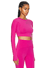 adidas by Stella McCartney True Strength Yoga Crop Top in Real Magenta, view 3, click to view large image.