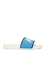 APL: Athletic Propulsion Labs Big Logo Techloom Slide in Ivory, Coastal Blue & Midnight, view 1, click to view large image.