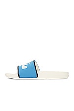 APL: Athletic Propulsion Labs Big Logo Techloom Slide in Ivory, Coastal Blue & Midnight, view 5, click to view large image.