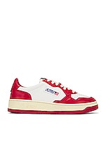 Autry Medalist Low Sneaker in White & Red, view 1, click to view large image.