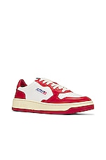 Autry Medalist Low Sneaker in White & Red, view 2, click to view large image.