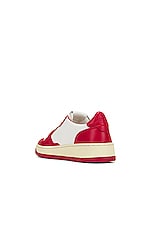 Autry Medalist Low Sneaker in White & Red, view 3, click to view large image.