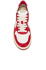 Autry Medalist Low Sneaker in White & Red, view 4, click to view large image.