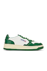 Autry Medalist Low Sneaker in White & Green, view 1, click to view large image.
