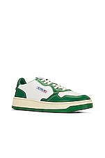 Autry Medalist Low Sneaker in White & Green, view 2, click to view large image.