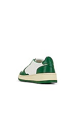 Autry Medalist Low Sneaker in White & Green, view 3, click to view large image.