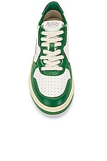Autry Medalist Low Sneaker in White & Green, view 4, click to view large image.