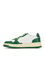 Autry Medalist Low Sneaker in White & Green, view 5, click to view large image.