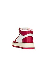 Autry Bicolor Medalist Mid Sneaker in White & Red, view 3, click to view large image.