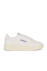 Autry Medalist Low Sneaker in Leather White & White, view 1, click to view large image.