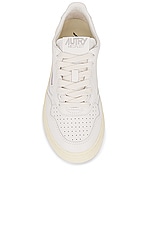 Autry Medalist Low Sneaker in Leather White & White, view 4, click to view large image.