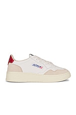 Autry Medalist Low Sneaker in Leather & Suede Red, view 1, click to view large image.
