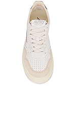 Autry Medalist Low Sneaker in Leather & Suede Red, view 4, click to view large image.