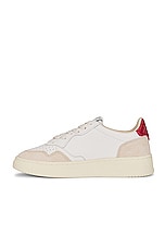 Autry Medalist Low Sneaker in Leather & Suede Red, view 5, click to view large image.