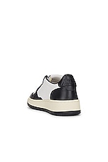 Autry Medalist Low Sneaker in Leather, Leather White, & Leather Black, view 3, click to view large image.