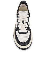 Autry Medalist Low Sneaker in Leather, Leather White, & Leather Black, view 4, click to view large image.
