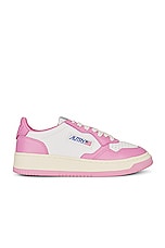 Autry Medalist Low Sneaker in Leather, Leather White, & Mauve, view 1, click to view large image.