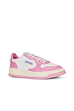 Autry Medalist Low Sneaker in Leather, Leather White, & Mauve, view 2, click to view large image.
