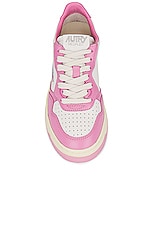 Autry Medalist Low Sneaker in Leather, Leather White, & Mauve, view 4, click to view large image.