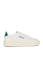 Autry Medalist Low Sneaker in Leather White & Green, view 1, click to view large image.