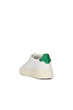 Autry Medalist Low Sneaker in Leather White & Green, view 3, click to view large image.