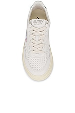 Autry Medalist Low Sneaker in Leather White & Green, view 4, click to view large image.