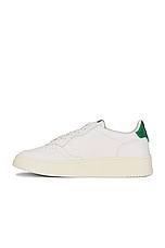 Autry Medalist Low Sneaker in Leather White & Green, view 5, click to view large image.