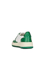 Autry Medalist Low Sneaker in Leather, Leather White, & Green, view 3, click to view large image.