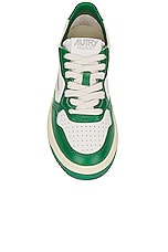 Autry Medalist Low Sneaker in Leather, Leather White, & Green, view 4, click to view large image.