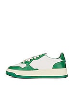 Autry Medalist Low Sneaker in Leather, Leather White, & Green, view 5, click to view large image.
