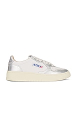Autry Medalist Low Sneaker in Leather & Leather Silver, view 1, click to view large image.