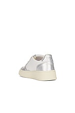 Autry Medalist Low Sneaker in Leather & Leather Silver, view 3, click to view large image.